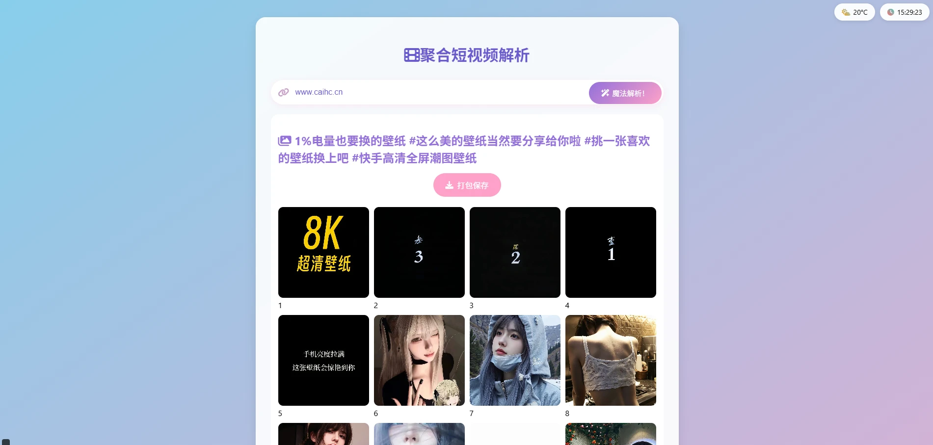 全新二次元聚合短视频解析去水印系统源码 自适应双端